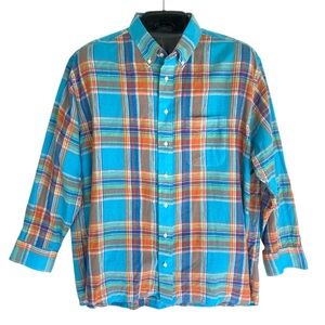 Gitman Brothers 100% Linen Plaid Button Down Shirt Vintage Colorful Men 18.5/34